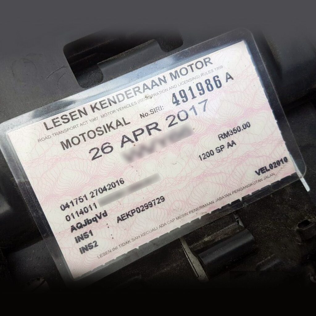 cek roadtax sebelum tukar nama hak milik motor
