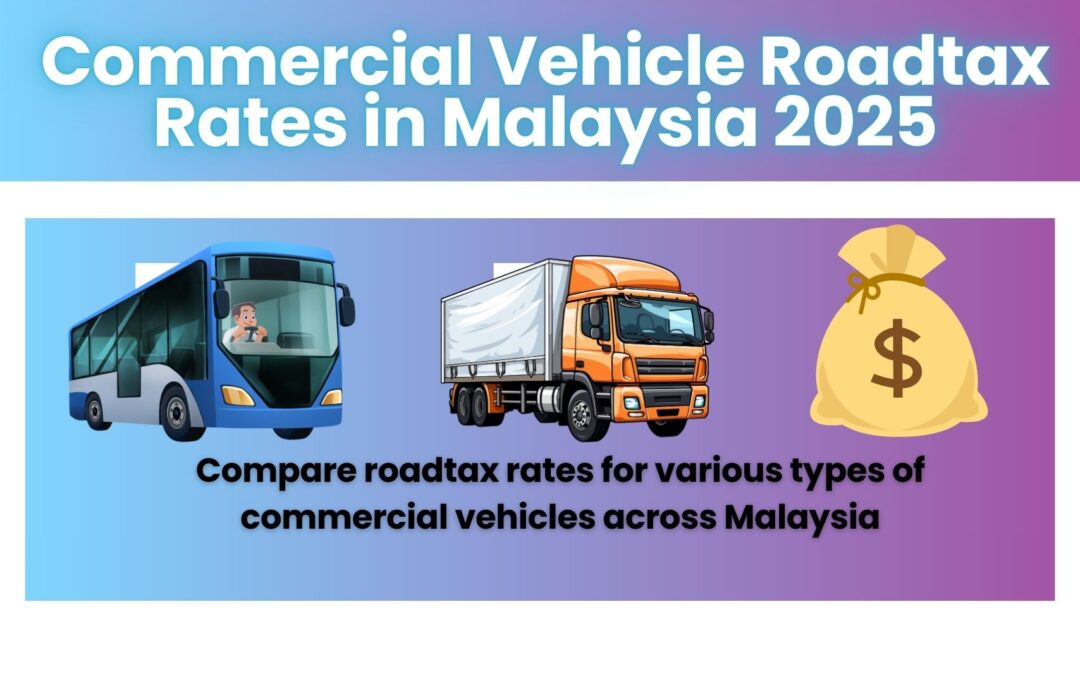 Infographic showing commercial vehicle roadtax rates in Malaysia by vehicle type